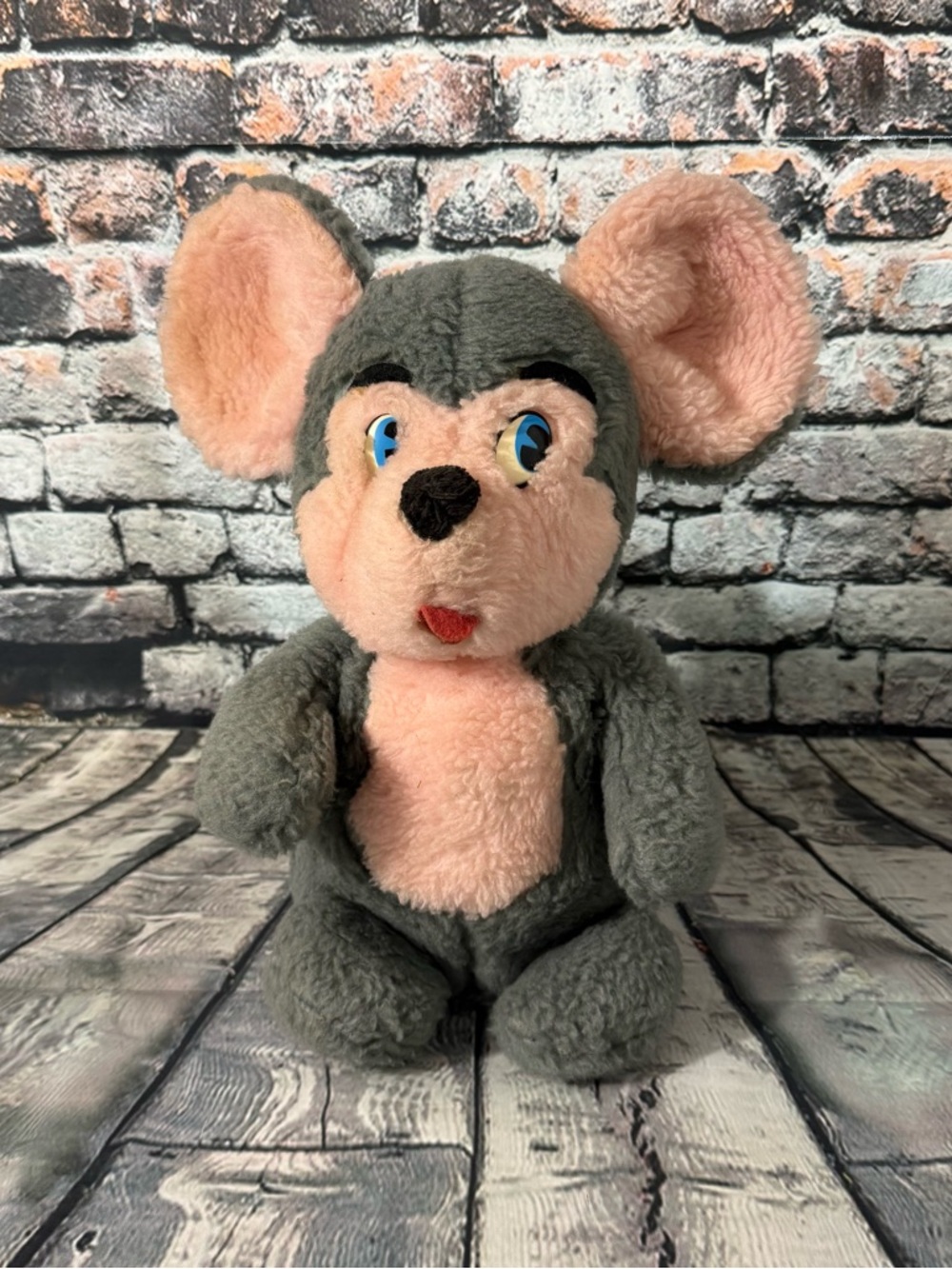 Vintage 1970s Galapo Moray Mouse Plush Gray and Pink 12" Plush Toy (VTPL-01)